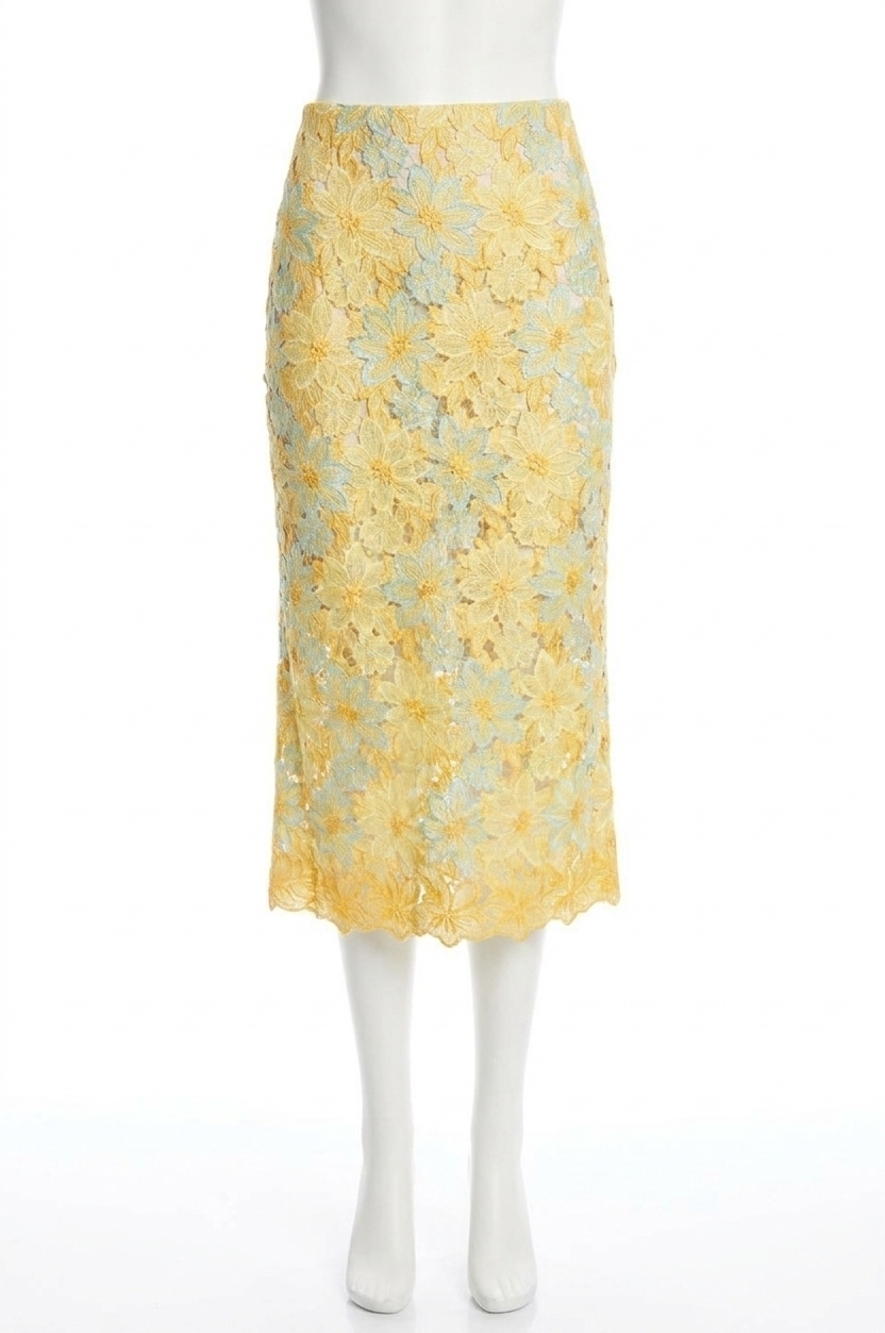 NEW MILLY alani lace midi skirt in yellow